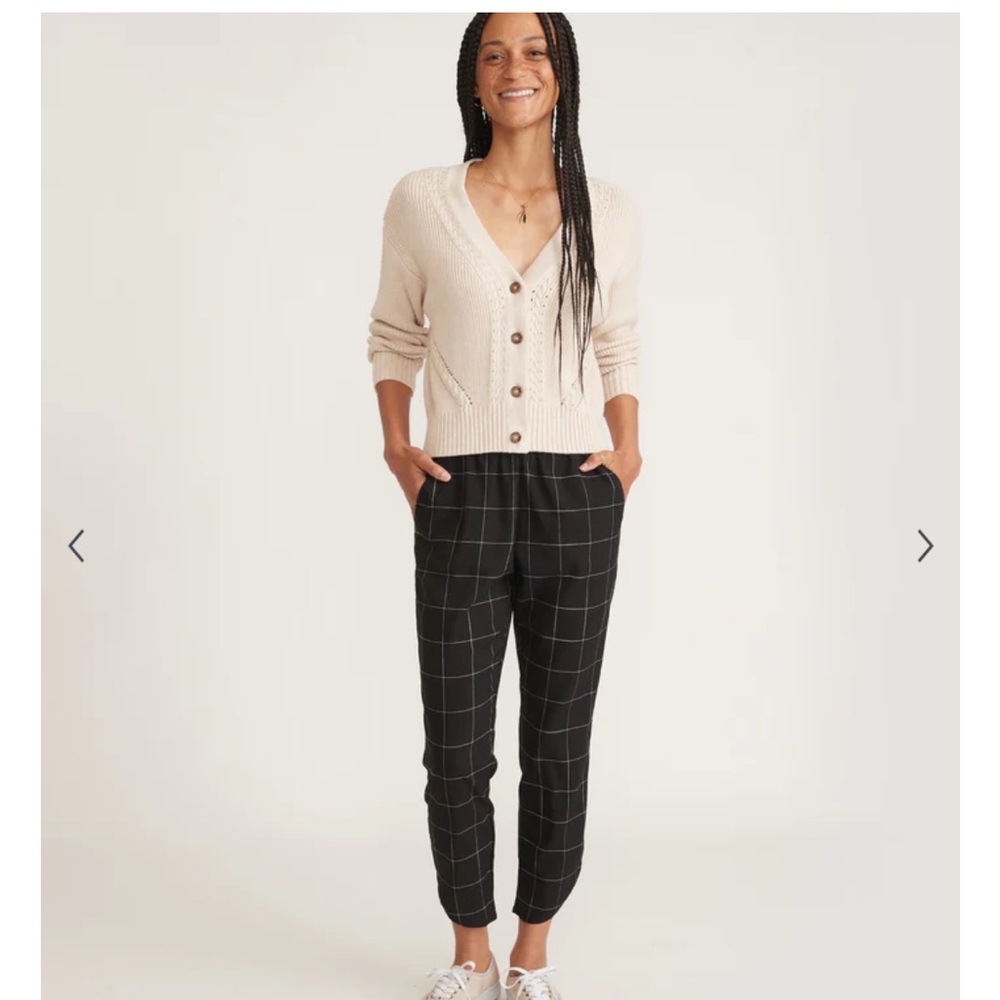 Marine Layer the TENCEL Allison pant in Black Windowpane